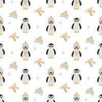 pingüinos con gorro y bufanda y por separado gorro y bufanda vector