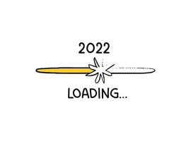 Doodle star on loading bar isolated. Oval Hand drawn progress bar with a star on a yellow background. Colored Vector grunge illustration of a Christmas or 2022 New Year loading status.