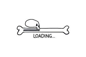 Halloween loading bar. Doodle progress bar bone with skull. Vector stock illustration black on white sketch with signature download