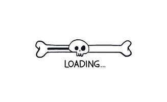 Halloween loading bar. Doodle progress bar bone with skull outline. Vector stock illustration black on white sketch with signature download