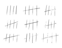 A scratched count of five days. Tally marks or prison stick lines counter isolated. Vector illustration of waiting counted by scratches.