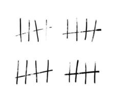 Tally marks or prison marks isolated. Scratched count on the wall or in jail for five days. Vector illustration waiting days counting.