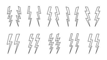 Thunderbolt decorative brace set line art. Set of minimalistic hand drawn lightning bolts. Vector illustration of collection of punctuation marks.