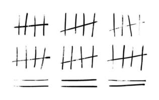 Hand-drawn grunge tally marks. Prison stick lines counter and underlines isolated. Scribbled marks while waiting on a white background. vector