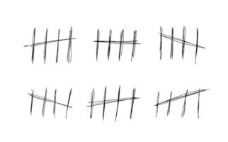 Scribbled marks or counting lines while waiting on a white background. Scratched count on the wall or in jail for five days. vector