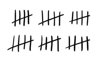 Counting marks or prison marks isolated. Four sticks crossed out by the fifth stick. Vector illustration of primitive number marks on the wall or on paper.