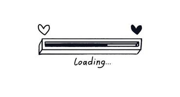 Doodle love loading bar. Hand-drawn 3D progress bar from empty heart to full. Black on white concept of web page upload with signature. Vector illustration isolated on white background.