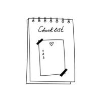Doodle notebook with spiral and checklist isolated. A hand-drawn diary with a wish list. A vertical notebook with a piece of paper. vector