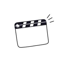 Closed doodle cracker with rounded corners. Hand-drawn vector illustration of movie clapperboard isolated on white background. Cartoon cinematography tool black on white.