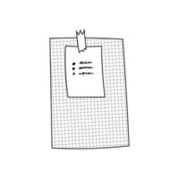 Doodle sticker with scotch tape on a checkered note sheet. Hand-drawn torn tape on a checkered diary sheet. Vector illustration of notepad paper. To-do list on sticker isolated.