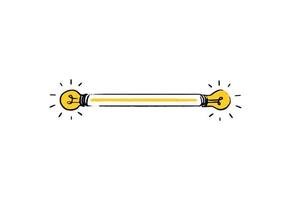 Light bulb loading bar. Two yellow doodle light bulbs at the ends of the download bar. Color concept loading from idea to implementation. Vector illustration isolated on white background.