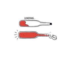 Doodle loading bar weekend. Sketch bottle with wine download bar weekend. Colored concept of party loading. Vector illustration isolated on white background.