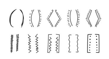 Scribble brackets outline. Doodle decorative round, square brackets isolated on white. Vector illustration of parentheses for text.