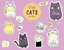 Draw collection stickers funny cat in love concept vector