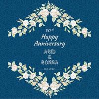 Anniversary card with vintage rose flower, leaves and blue mandala background vector