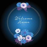 Blue cosmos flower welcome invitation card vector