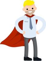 Superhero in red cloak. Man in strong pose and suit. Success and victory in business vector