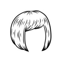 Women hairstyle. Hair on the head. Trendy modern haircuts girl - bob cut. Sketch black and white cartoon illustration. Mask for app vector