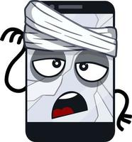 Mobile phone with sad face on screen. Broken smartphone. problem with technique. Cartoon flat illustration. Shocked and surprised, eyes and mouth. Emotions on the monitor. vector