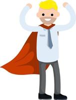 Superhero in red cloak. Man in strong pose and suit. Success and victory in business vector