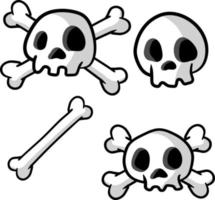 conjunto de calaveras divertidas. huesos humanos blancos. elemento aterrador de halloween. cabeza de muerte ilustración plana de dibujos animados vector