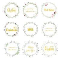 golden merry christmas calligraphy in green wreath collection vector