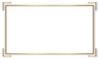 Gold shiny glowing vintage frame with shadows isolated transparent background. Golden luxury realistic rectangle border. Vector illustration