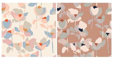 Vector abstract simple flower illustration seamless repeat pattern 2 color ways set