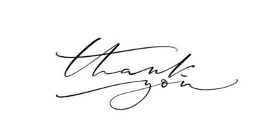 Thank you hand written words on white background. Elegant thin calligraphy horizontal card. vector