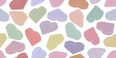 Vector background with isometric hearts. Seamless pattern with geometric hearts and muted colors. Design for greeting cards, holiday backgrounds, banners, headers.