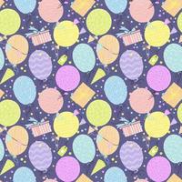 patrón transparente de vector de celebración con cajas de regalo, confeti, globos. fondo repetible colorido simple feliz cumpleaños.