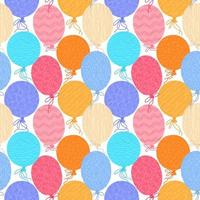 Vector seamless pattern with hand drawn ornamental balloons. Hand drawn festive surface pattern. Happy birthday background.