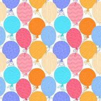 Vector seamless pattern with hand drawn ornamental balloons. Hand drawn festive surface pattern. Happy birthday background.