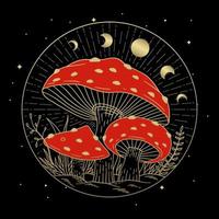 Mushroom Russula aurea with moon phase vector