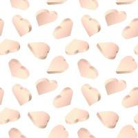 Vector background with 3d hearts. Seamless pattern with isometric rose gold color hearts. Design for greeting card, holiday background, banner.