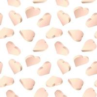 Vector background with 3d hearts. Seamless pattern with isometric rose gold color hearts. Design for greeting card, holiday background, banner.