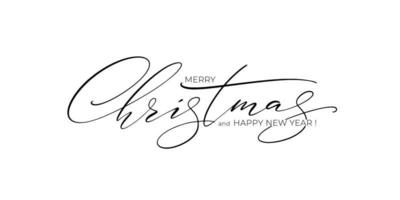 Merry Christmas and Happy New Year lettering template. Monochrome elegant greeting card or invitation. vector
