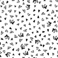 Seamless vector pattern made of small sketchy black hearts on white background. Monochrome minimalistic romantic background.