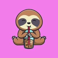 Cute Sloth Drink Boba Milk Tea Cartoon Vector Icons Illustration. Flat Cartoon Concept. Suitable for any creative project.