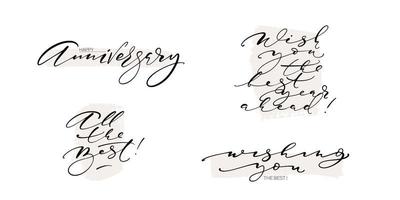 Anniversary and birthday calligraphy set. Modern lettering thin script greeting messages. vector