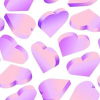 Vector background with 3d hearts. Seamless pattern with isometric hearts with pink and violet colors gradient. Design for greeting card, holiday background, banner.