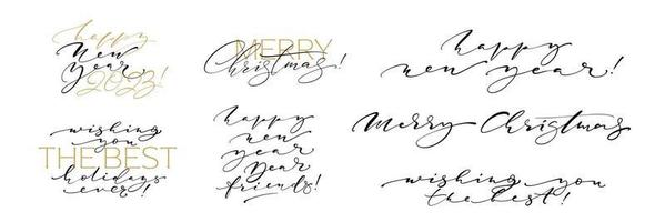 Merry Christmas and New Year 2023 - collection of greetings and hand written messages. Vector lettering thin script for cards, posters, banners and promo.