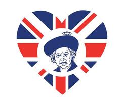Queen Elizabeth Face Portrait Blue With British United Kingdom Flag Heart National Europe Emblem Icon Vector Illustration Abstract Design Element