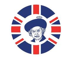 Queen Elizabeth Face Portrait Blue With British United Kingdom Flag National Europe Emblem Icon Vector Illustration Abstract Design Element