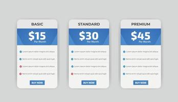 Modern pricing comparison table infographic design template vector