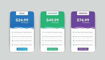 Clean Pricing chart table plan infographic Banner design vector