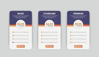 Pricing plan list comparison banners infographic template vector