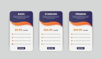 Pricing table list comparison infographic design template vector