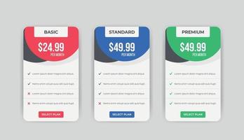 Pricing table list comparison banner template vector