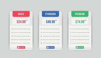 plantilla de diseño de infografía de comparación de plan de precios minimalista limpio vector